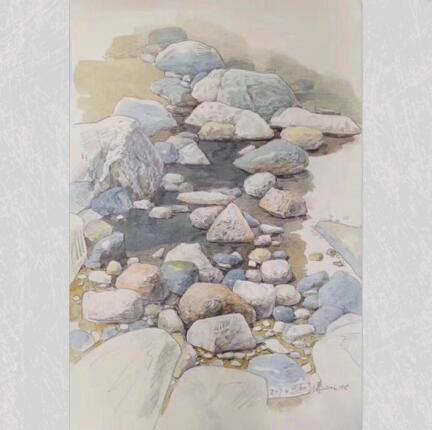 田百顺水彩《泰山之北》